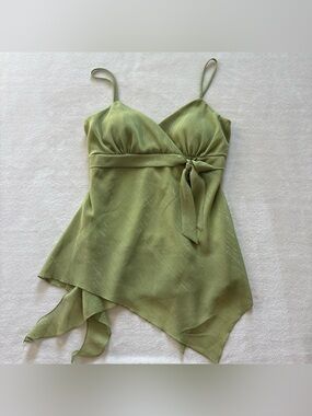 Y2K Trixxi The Pink Hearts Green Shimmer Tie Baby Doll Cami Tank Top Medium